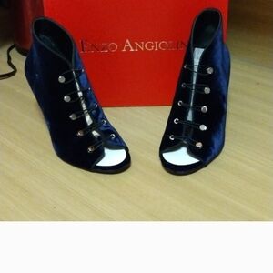 Enzo Angiolini Women's Velvet Peep Toe Shoes - Navy